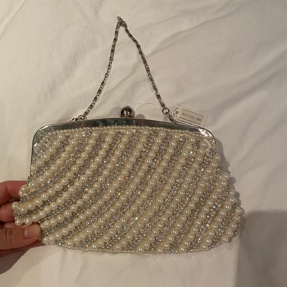 Evening sparkling clutch purse, pearls bridal, new with tag